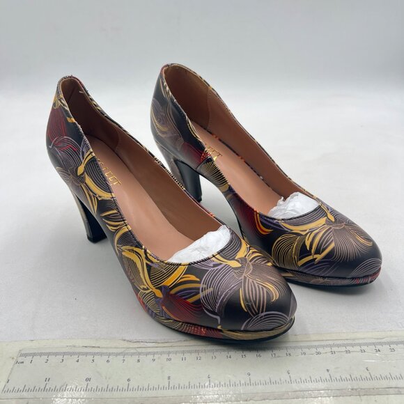 miss left Graffiti Low Platform Chunky High Heel Slip On Round Toe Dressy Pump - Picture 4 of 8